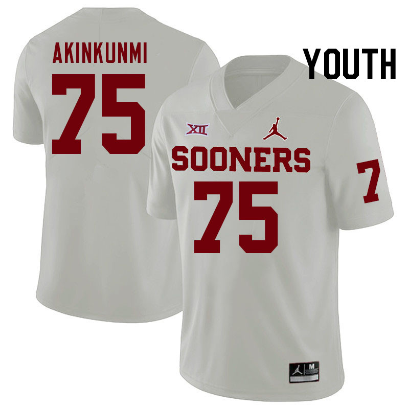 Youth #75 Daniel Akinkunmi Oklahoma Sooners College Football Jerseys Stitched-White